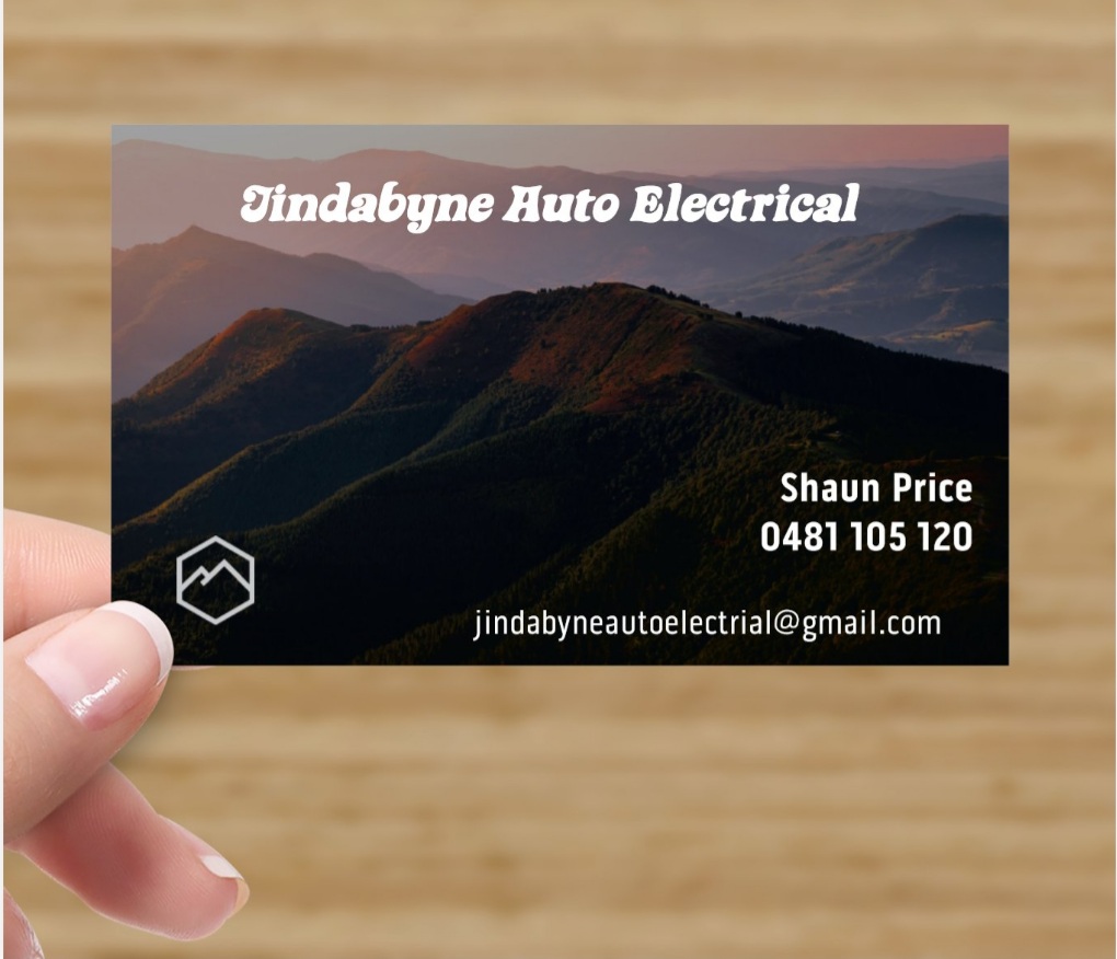 The Jindabyne Auto Electrical business card, showing Shaun Price and the contact details